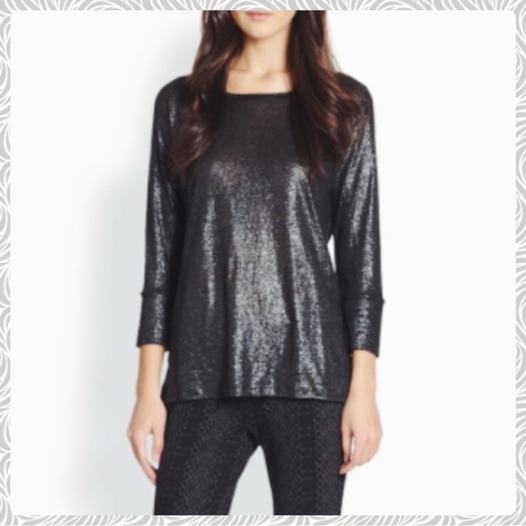 Joie Cyndi Top Blouse Shirt Metallic in 100% Linen Black Silver Sz.XS - Picture 3 of 8